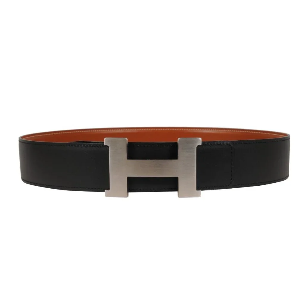 Hermes 41MM H Belt Buckle Kit Reversible Leather Strap 85 Silver Black Brown